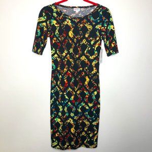 Lularoe Julia Printed Sheath Dress With Short Sleeves Size XXS NWT